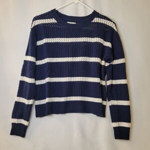Lucky Brand Navy and White Striped Crew Neck Sweater